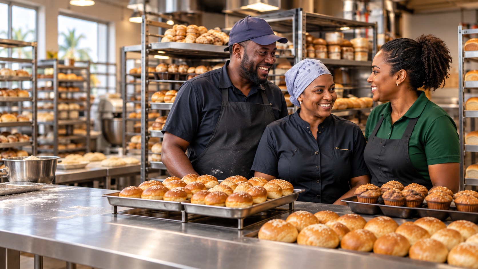 A Saint Lucia bakery team reviewing their operations together